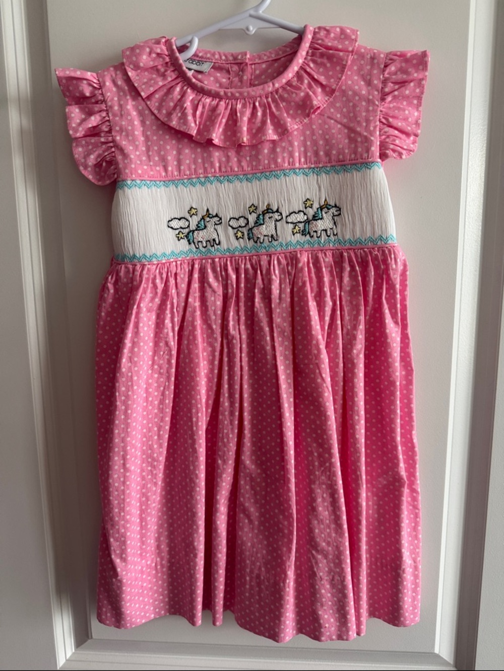 Girl Pink Unicorn Smocked Dress